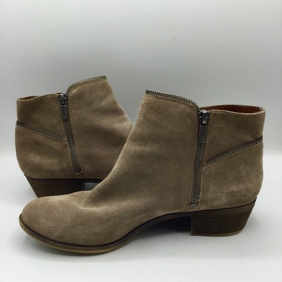 Lucky Brand Boide Taupe Suede Block Low Heel Zipper Ankle Boots Size 10M - Picture 12 of 14